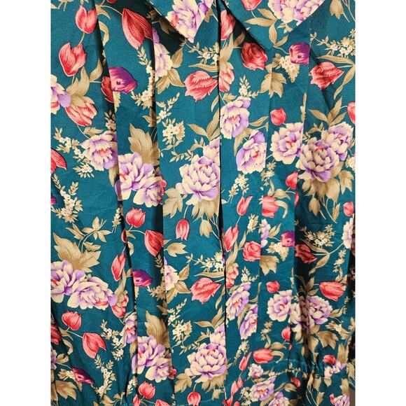 Vintage 1970s 70s Homemade Green Pink Floral Dress Size M - Picture 2 of 12